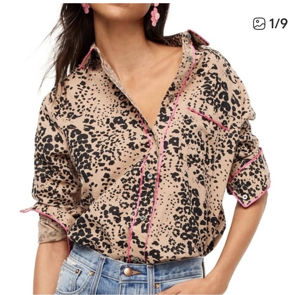 J. Crew Ashen Black Leopard Print Shirt size XS NWT